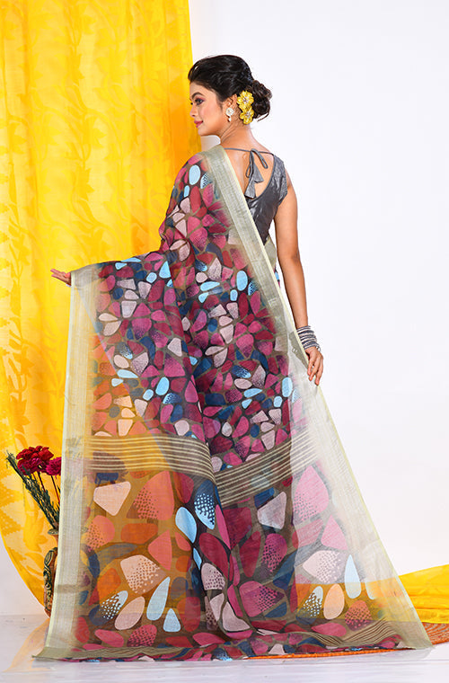 Morchari Semi Digital Print Saree - Multicolour | Grocsy