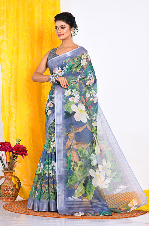Morchari Semi Digital Print Saree - Multicolour | Grocsy