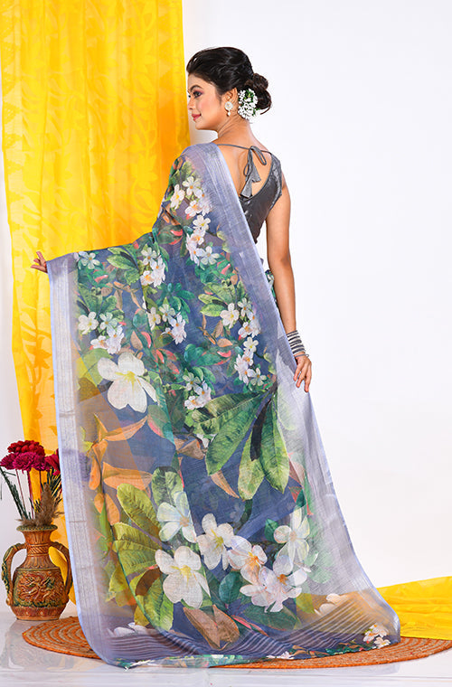 Morchari Semi Digital Print Saree - Multicolour | Grocsy