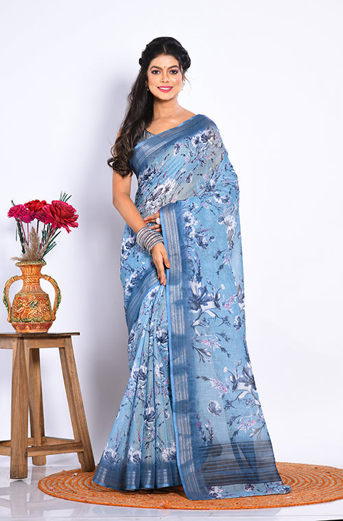 Morchari Semi Digital Print Saree - Multicolour | Grocsy