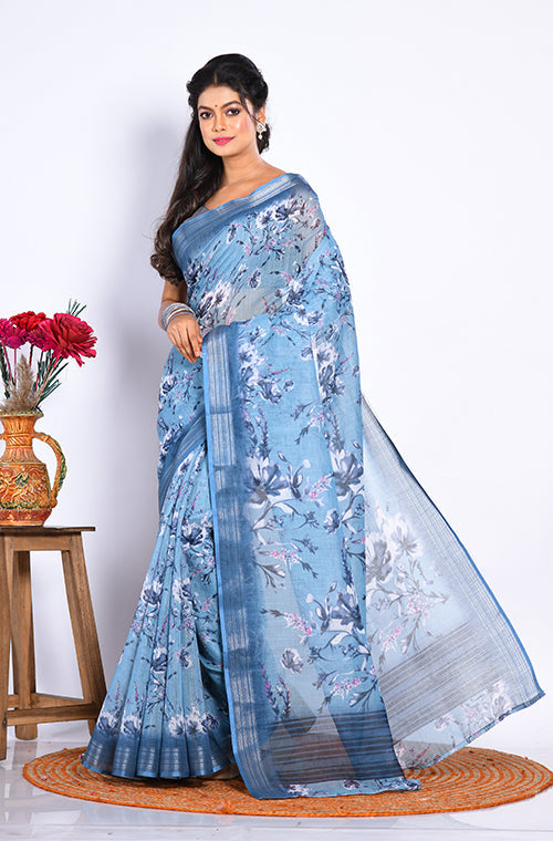 Morchari Semi Digital Print Saree - Multicolour | Grocsy