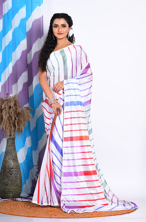 Morchari Semi Digital Print Saree - Multicolour | Grocsy