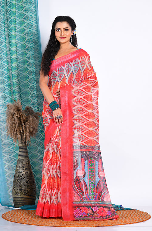 Morchari Semi Digital Print Saree - Multicolour | Grocsy