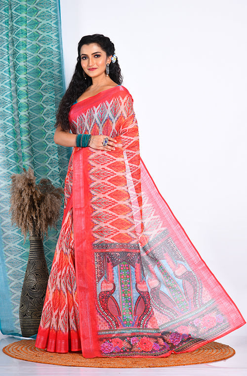 Morchari Semi Digital Print Saree - Multicolour | Grocsy