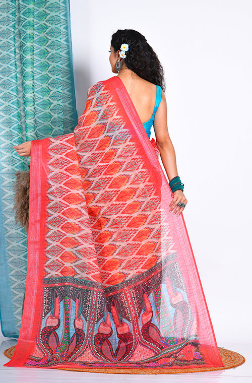 Morchari Semi Digital Print Saree - Multicolour | Grocsy