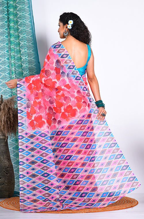 Morchari Semi Digital Print Saree - Multicolour | Grocsy