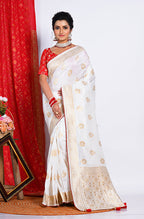 Morchari Pure Dola Silk Saree - White | Grocsy