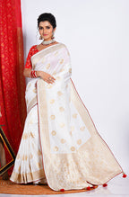 Morchari Pure Dola Silk Saree - White | Grocsy