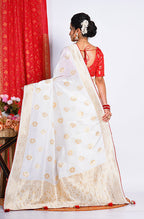 Morchari Pure Dola Silk Saree - White | Grocsy