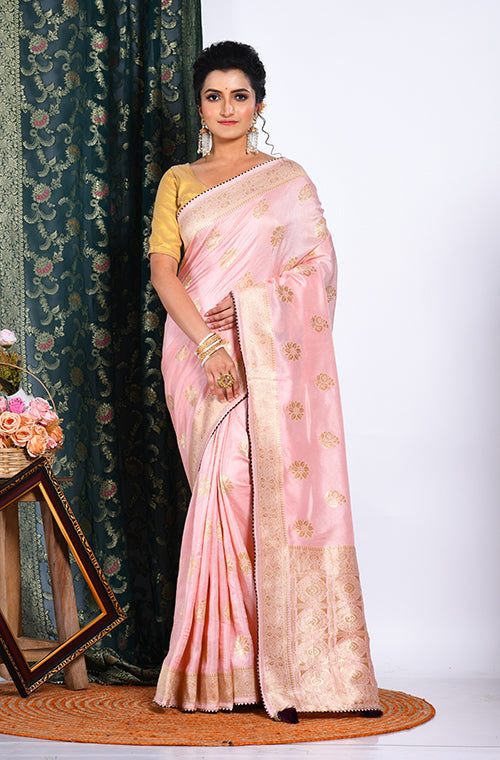 Morchari Pure Dola Silk Saree - Peach | Grocsy