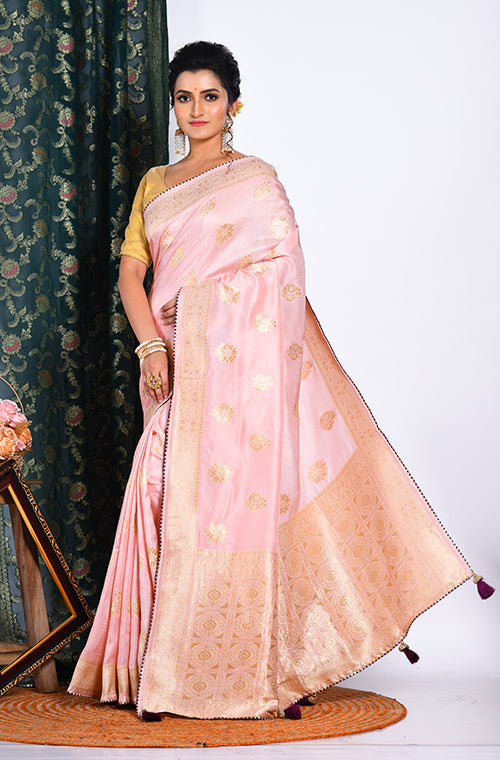Morchari Pure Dola Silk Saree - Peach | Grocsy
