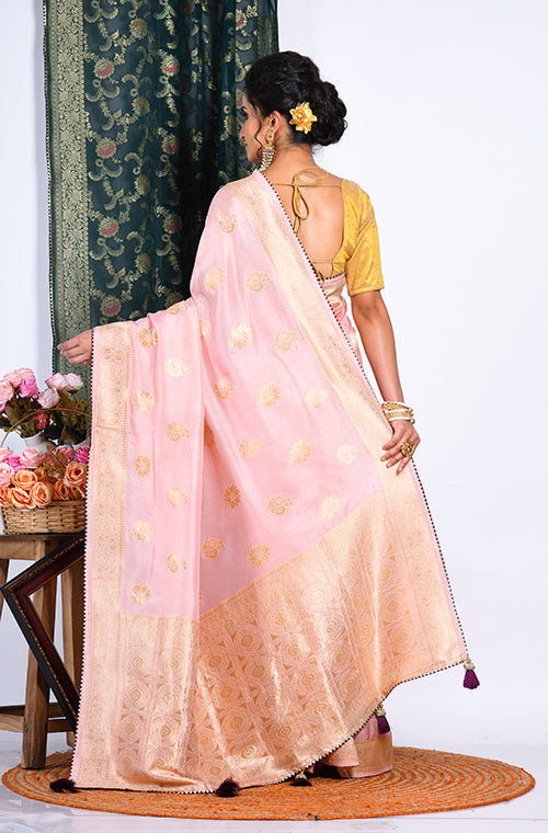 Morchari Pure Dola Silk Saree - Peach | Grocsy