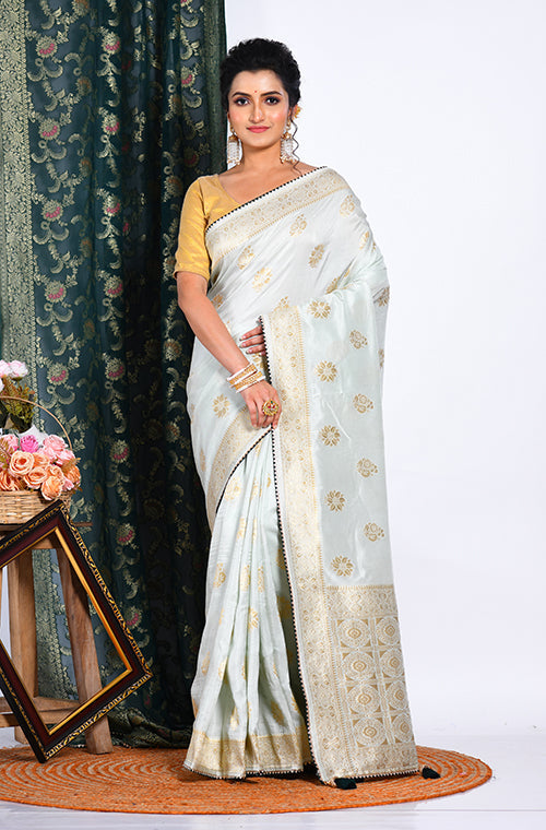 Morchari Pure Dola Silk Saree - Light Green | Grocsy