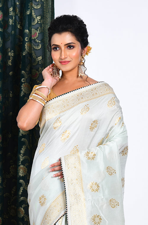 Morchari Pure Dola Silk Saree - Light Green | Grocsy