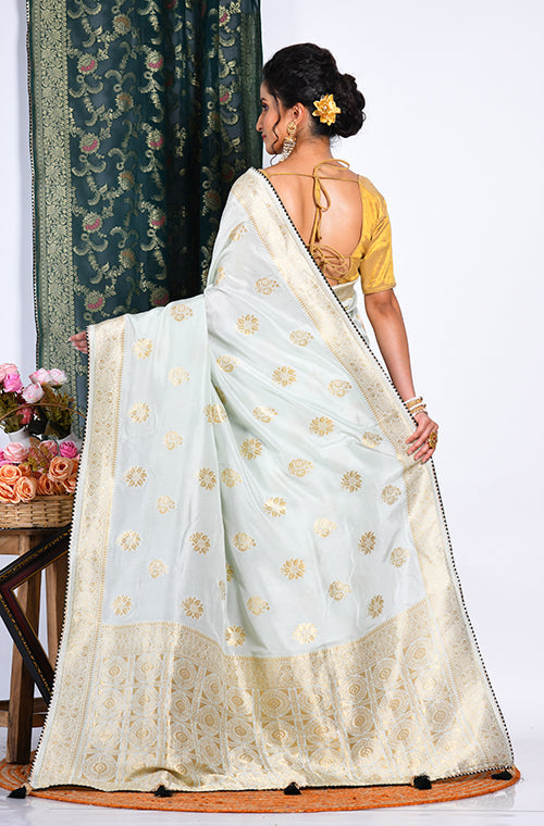 Morchari Pure Dola Silk Saree - Light Green | Grocsy