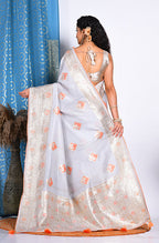 Morchari Pure Dola Silk Saree - Grey | Grocsy