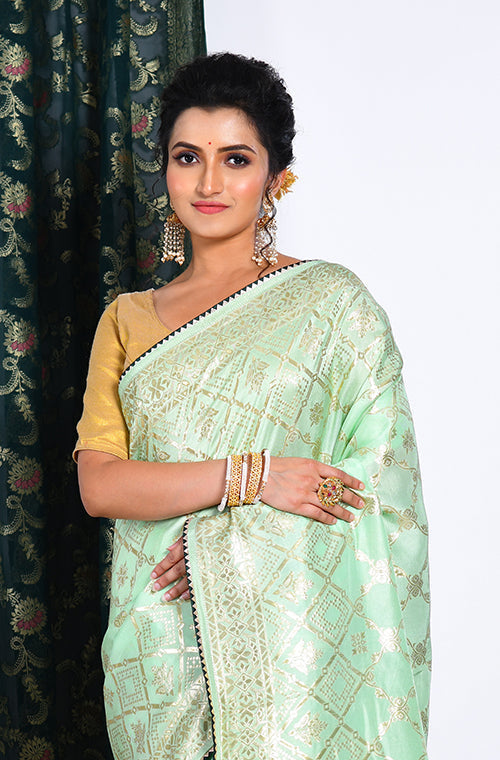 Morchari Pure Dola Silk Saree - Light Green | Grocsy