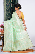 Morchari Pure Dola Silk Saree - Light Green | Grocsy