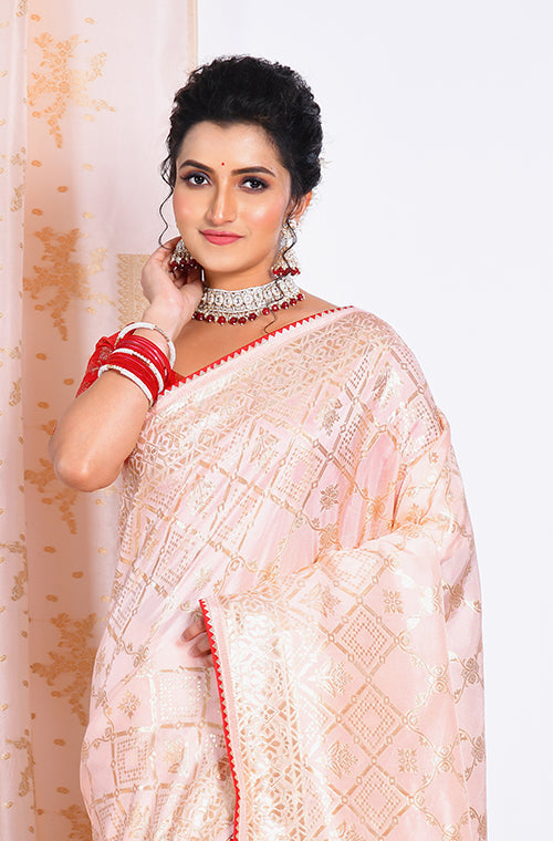 Morchari Pure Dola Silk Saree - Pink | Grocsy