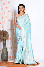 Morchari Pure Dola Silk Saree - Sky Blue | Grocsy