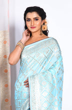 Morchari Pure Dola Silk Saree - Sky Blue | Grocsy