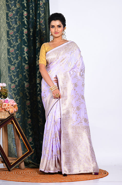 Morchari Pure Dola Silk Saree - Light Purple | Grocsy