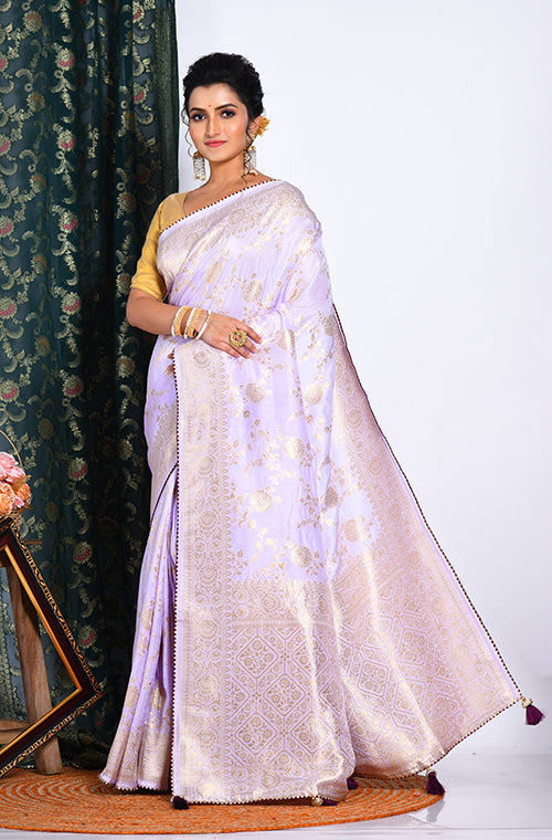 Morchari Pure Dola Silk Saree - Light Purple | Grocsy