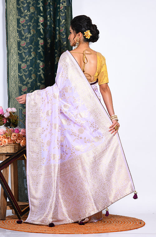 Morchari Pure Dola Silk Saree - Light Purple | Grocsy
