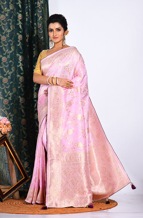 Morchari Pure Dola Silk Saree - Light Pink | Grocsy