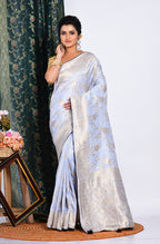 Morchari Pure Dola Silk Saree - Light Grey | Grocsy