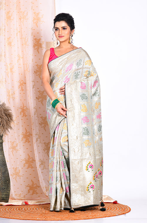 Morchari Pure Dola Silk Saree - Light Green | Grocsy