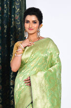Morchari Pure Russian Silk Saree - Green | Grocsy