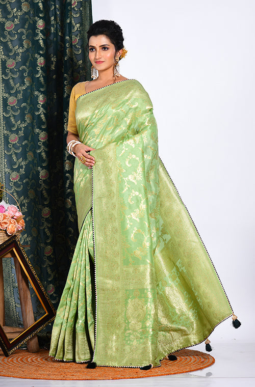 Morchari Pure Russian Silk Saree - Green | Grocsy