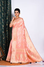 Morchari Pure Russian Silk Saree - Peach | Grocsy