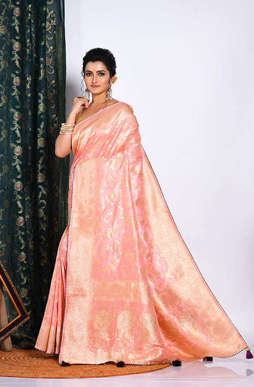 Morchari Pure Russian Silk Saree - Peach | Grocsy