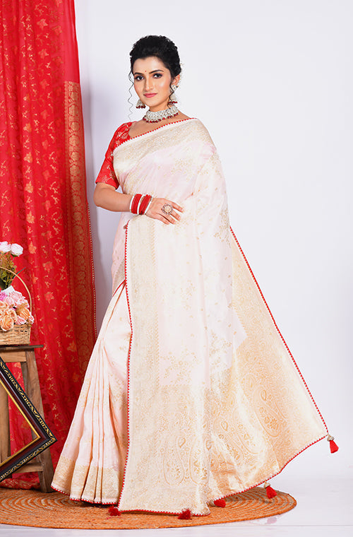 Morchari Pure Russian Silk Saree - Light Pink | Grocsy