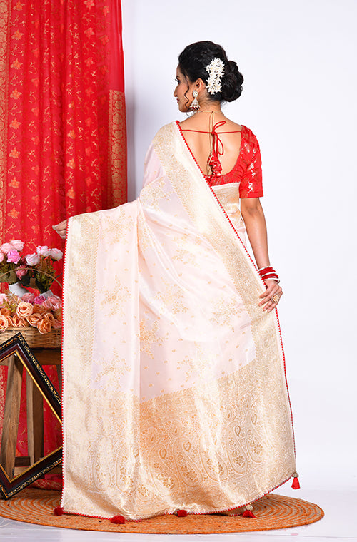 Morchari Pure Russian Silk Saree - Light Pink | Grocsy