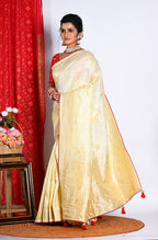 Morchari Pure Russian Silk Saree - Light Yellow | Grocsy