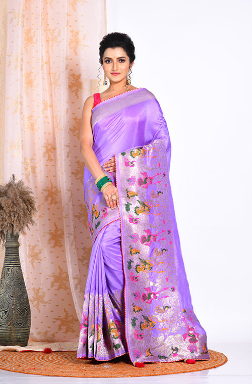 Morchari Pure Russian Silk Saree - Purple | Grocsy