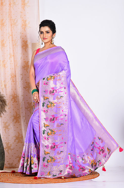 Morchari Pure Russian Silk Saree - Purple | Grocsy