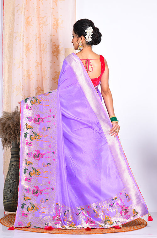 Morchari Pure Russian Silk Saree - Purple | Grocsy
