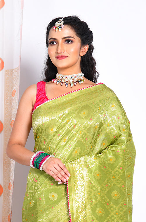 Morchari Pure Russian Silk Saree - Green | Grocsy