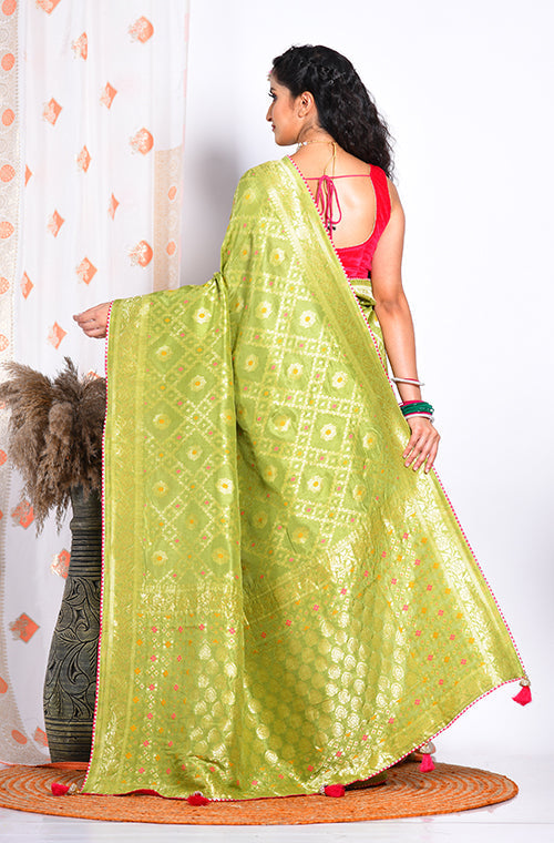 Morchari Pure Russian Silk Saree - Green | Grocsy