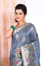 Morchari Pure Russian Silk Saree - Grey | Grocsy