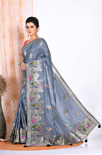 Morchari Pure Russian Silk Saree - Grey | Grocsy