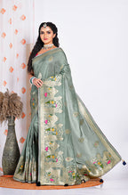 Morchari Pure Russian Silk Saree - Green | Grocsy