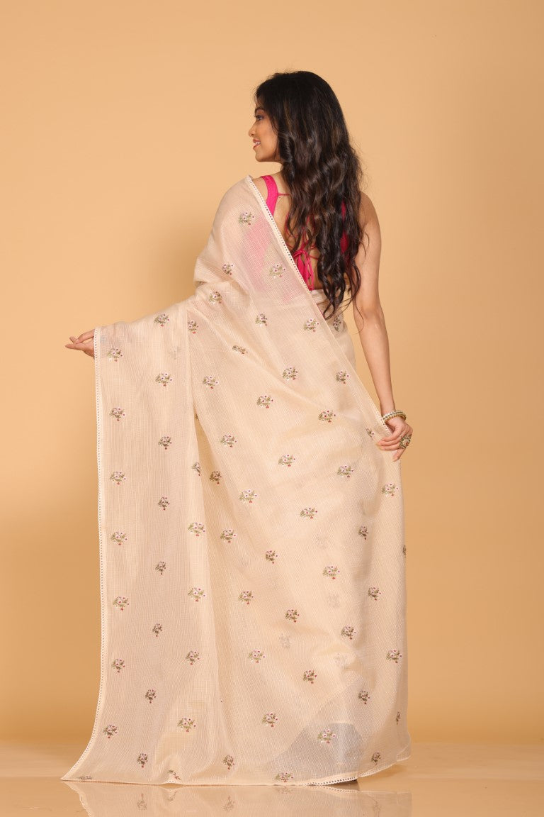 Morchari Kota Embroidery Saree - Beige | Grocsy