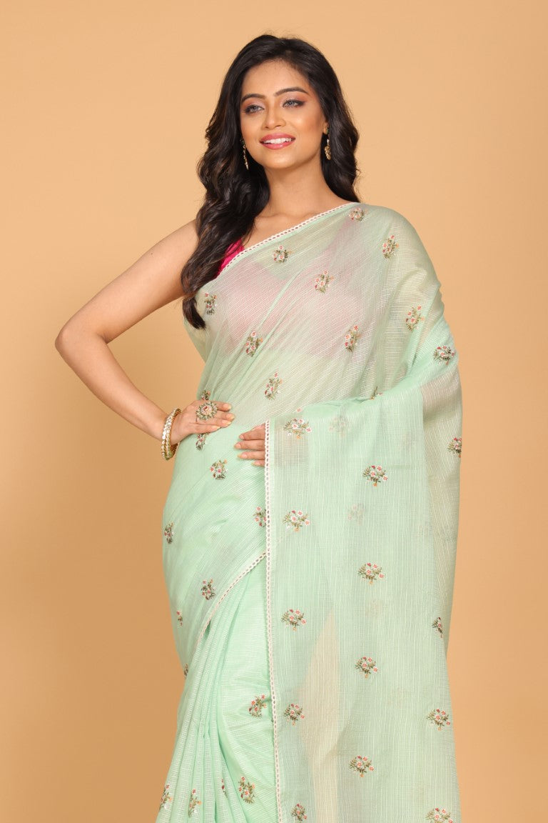 Morchari Kota Embroidery Saree - Green | Grocsy