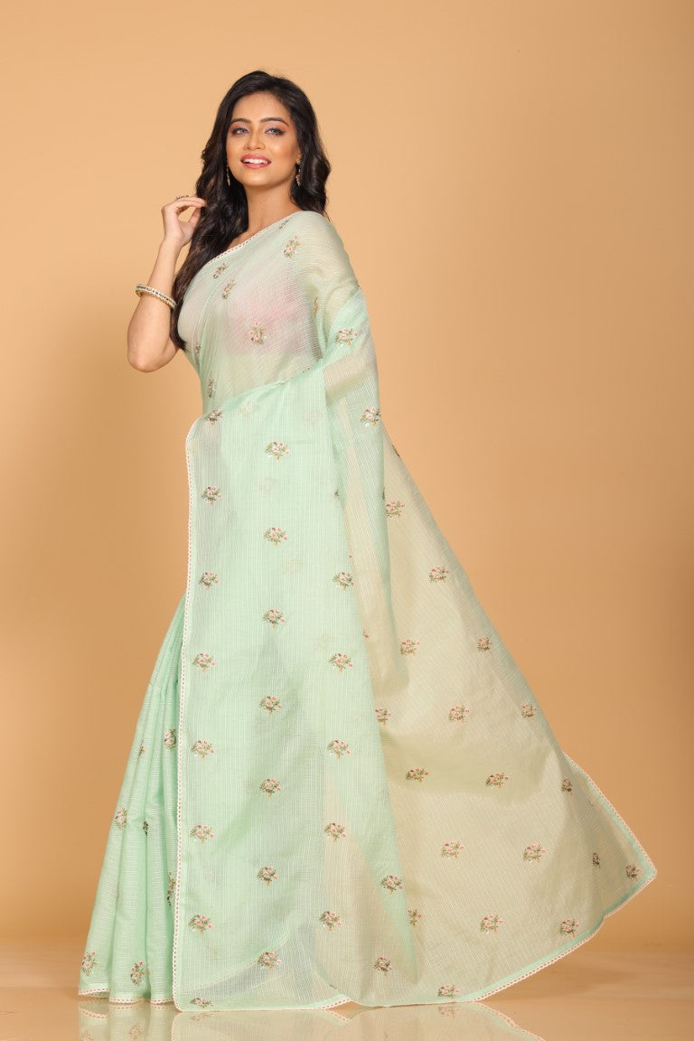 Morchari Kota Embroidery Saree - Green | Grocsy