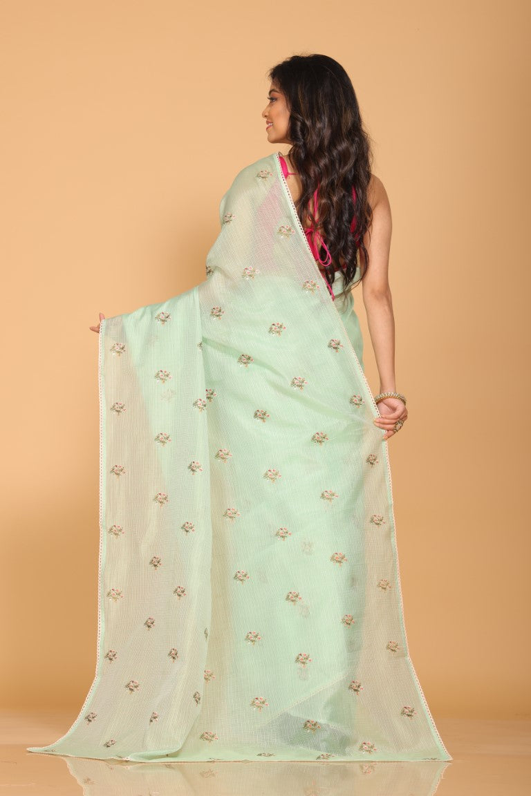 Morchari Kota Embroidery Saree - Green | Grocsy